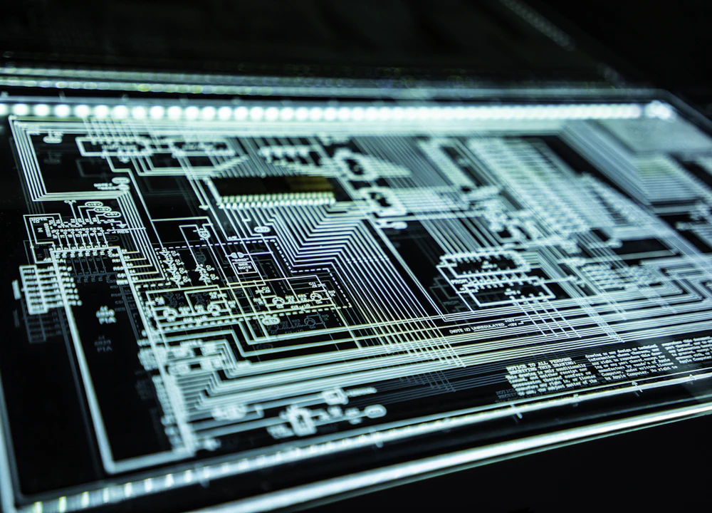 Close-up of an illuminated circuit board
